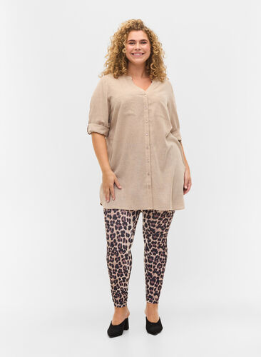 Long shirt with 3/4 sleeves and v-neckline, Simply Taupe, Model image number 2