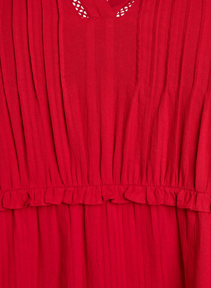 3/4 sleeve cotton dress with ruffles, Red, Packshot image number 2