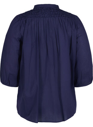 Cotton blouse with 3/4 sleeves and smock, Navy Blazer, Packshot image number 1