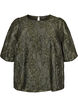 Jacquard blouse with sparkly details and puff sleeves, Green, Packshot image number 0