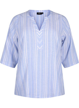 Striped blouse in linen-viscose blend, Serenity Wh.Stripe, Packshot image number 0