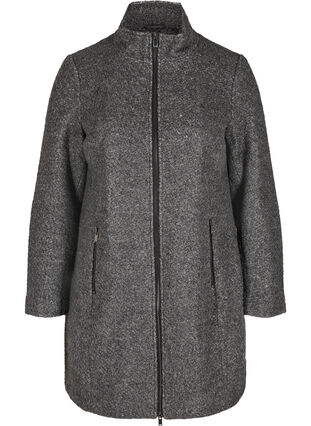 Coat with wool and zipper, Dark Grey Melange, Packshot image number 0