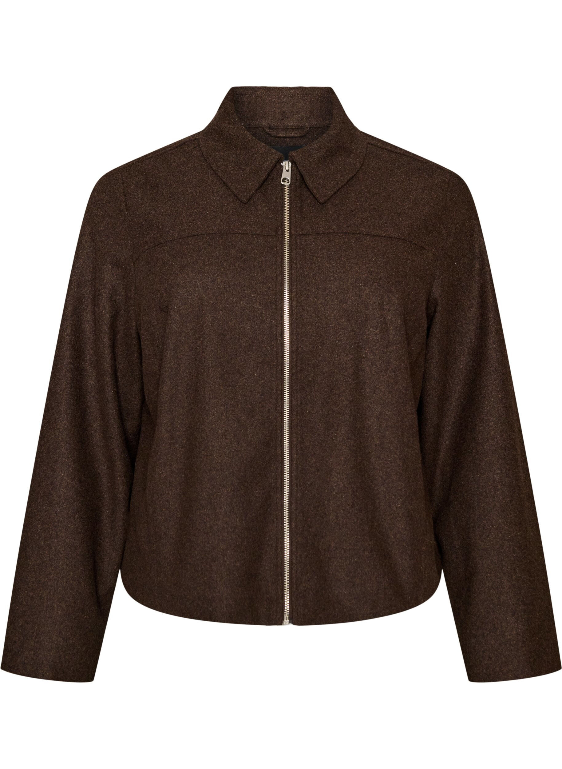 ZizzifashionShort jacket with shirt collar and zip, Brown, Packshot image number 0