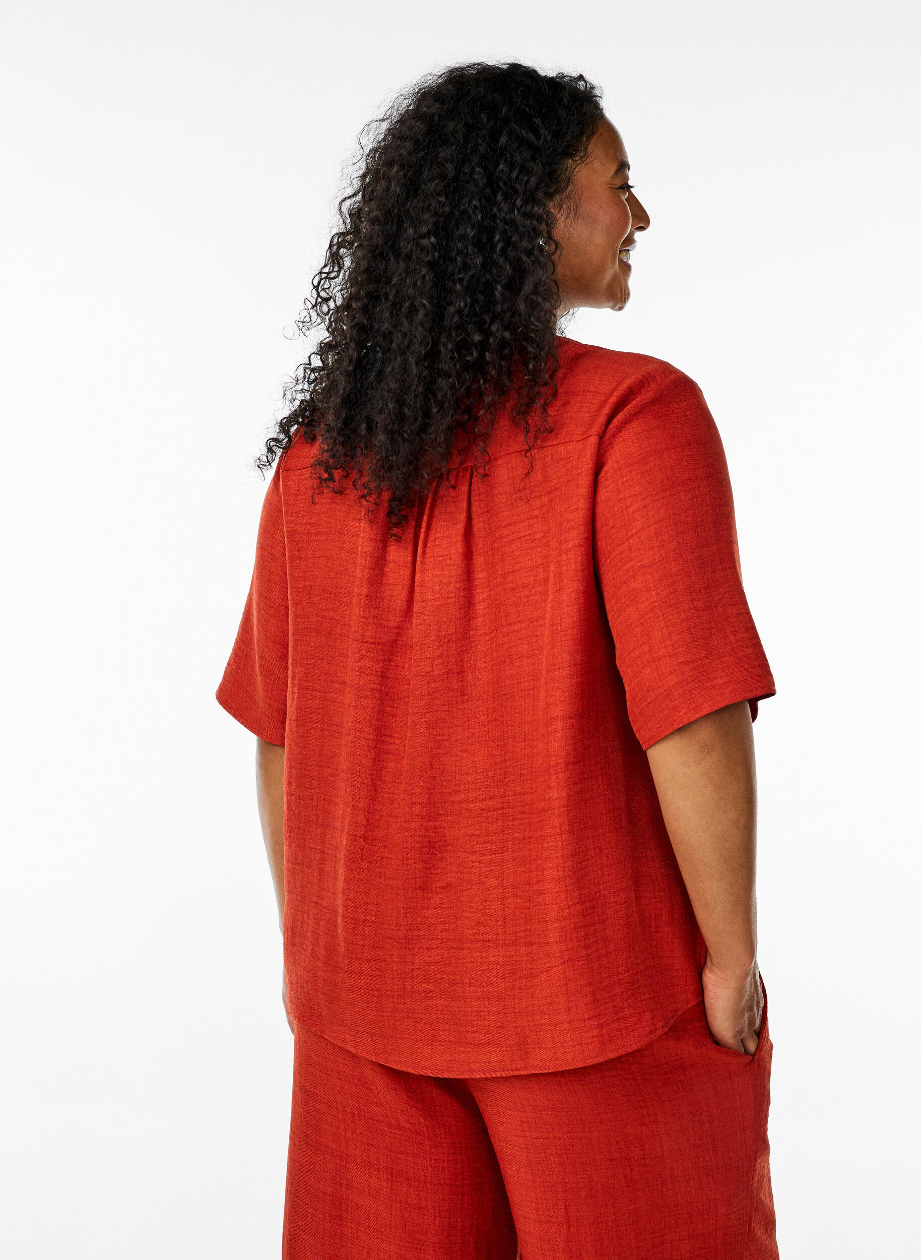 ZizzifashionV-neck shirt blouse with short sleeves, Red, Model image number 2