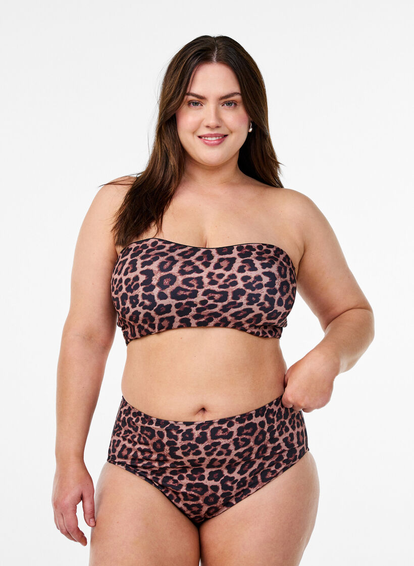High-waisted floral bikini bottoms, Brown, Model image number 0