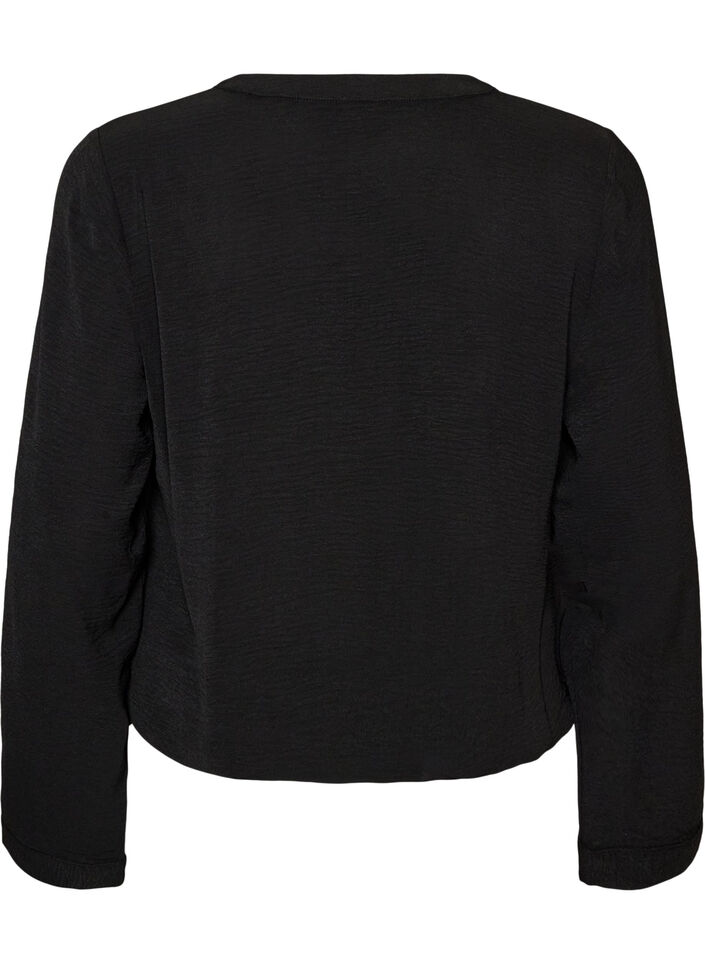 Balloon silhouette blouse with V-neck, Black, Packshot image number 1