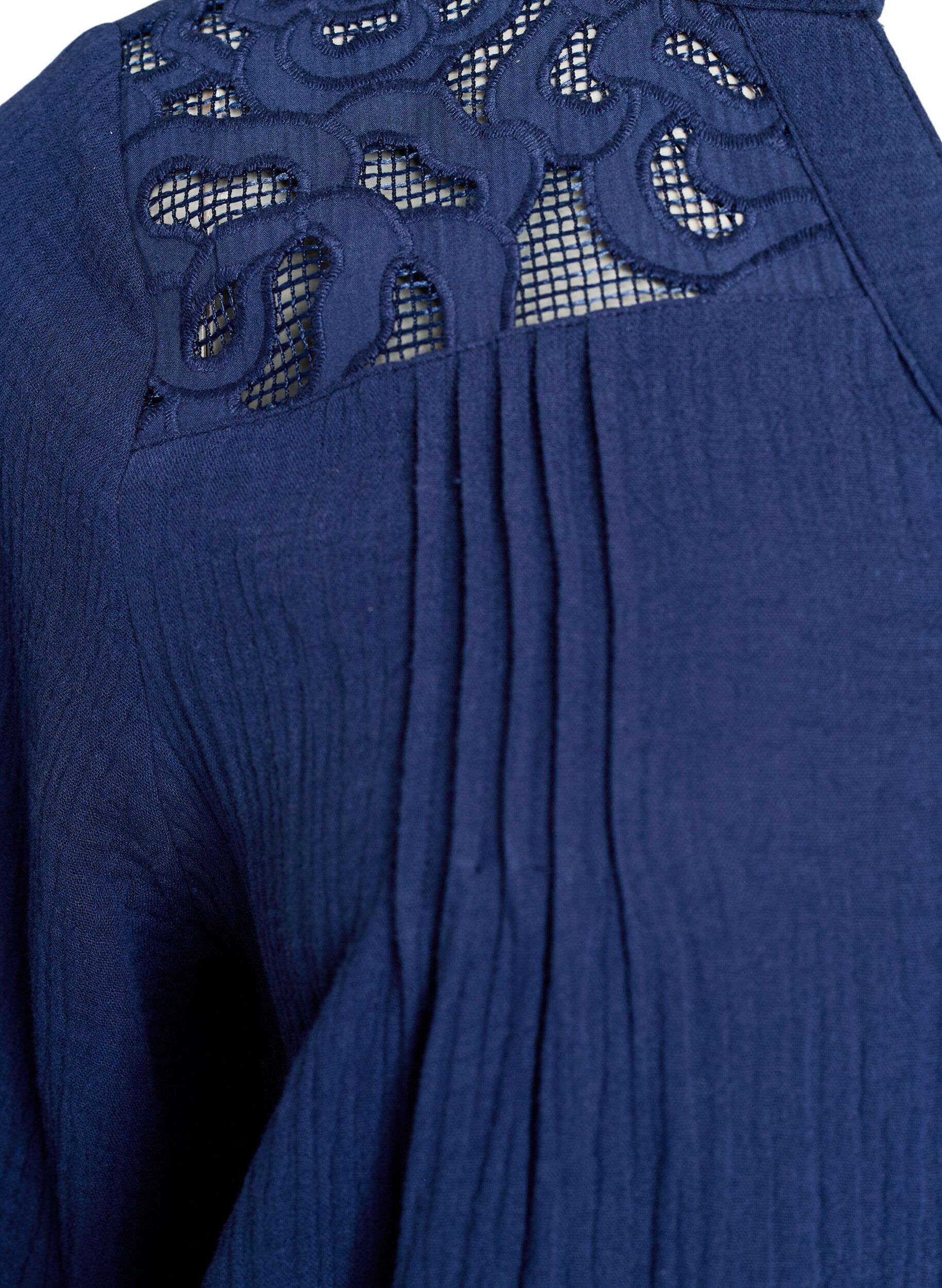 ZizzifashionCotton muslin blouse with embroidered details, Blue, Packshot image number 3