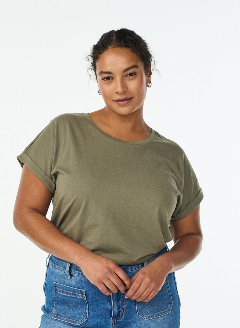 Short sleeved cotton blend t-shirt, Green, Model image number 0