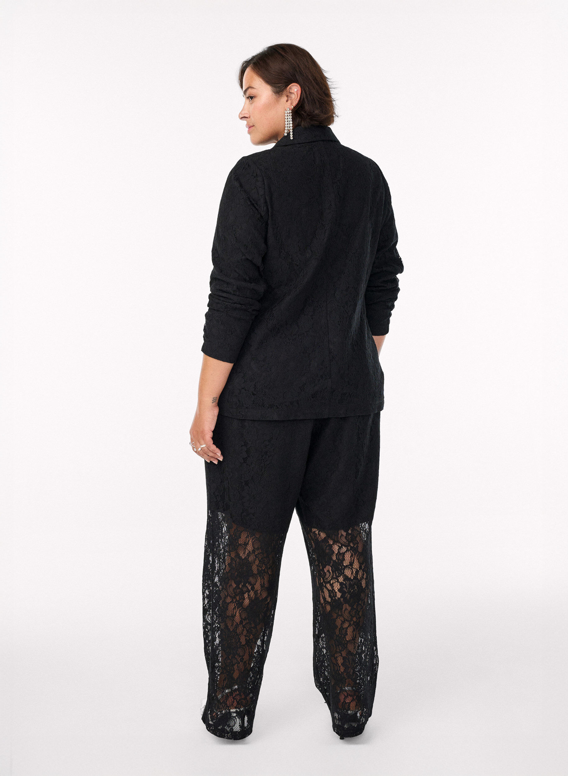 Zizzifashion High-waisted lace trousers, Black, Model image number 1