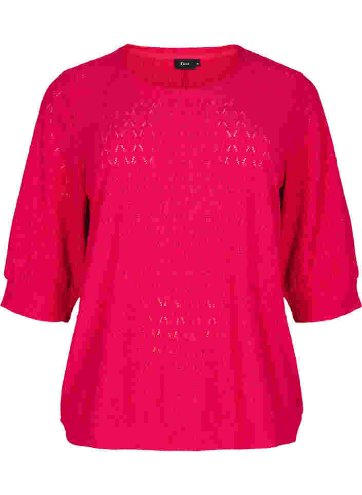 Blouse with 3/4-sleeves and a structured pattern, Love Potion, Packshot image number 0