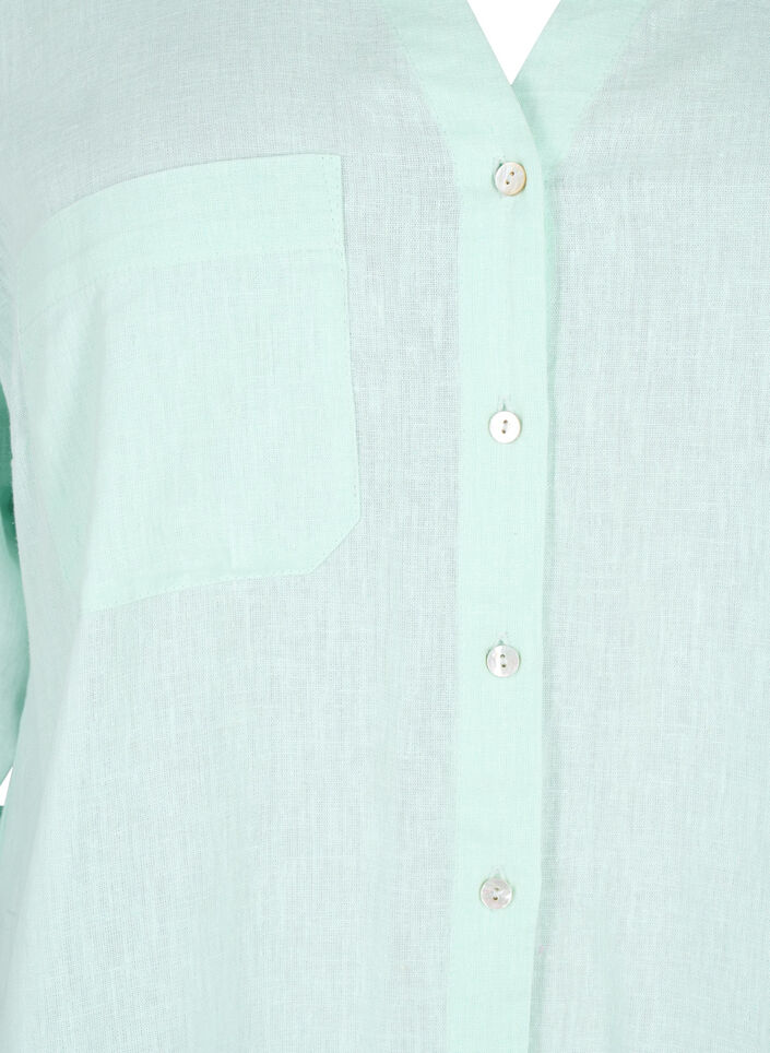 Shirt blouse with button closure in cotton-linen blend, Brook Green, Packshot image number 2