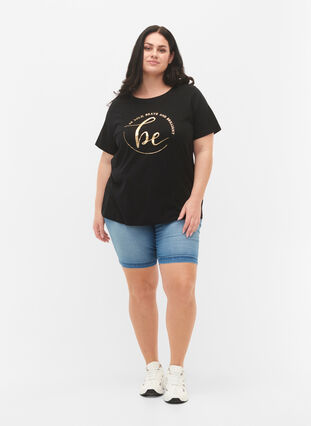 T-shirt in organic cotton with print , Black W. Be G. Foil, Model image number 2