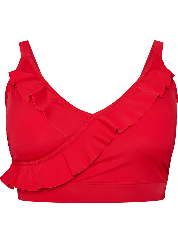 Bikini top with ruffles and removable pads, Red, Packshot image number 0