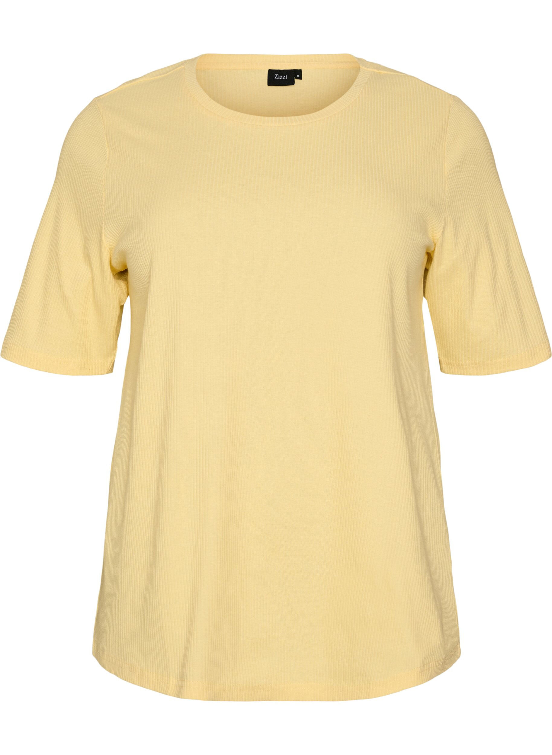ZizzifashionRibbed jersey blouse with short sleeves, Yellow, Packshot image number 0