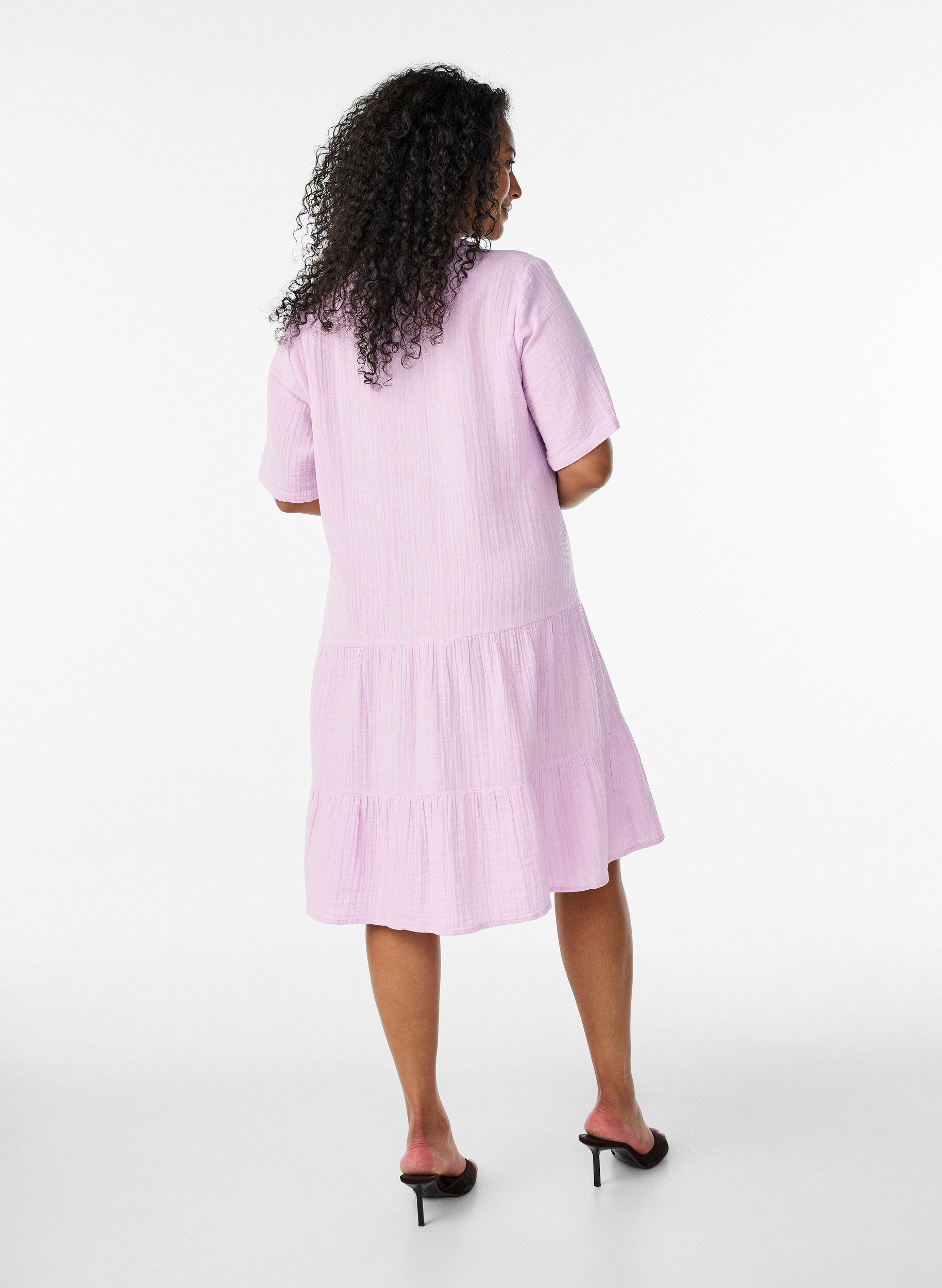 ZizzifashionShort A-line dress in cotton muslin, Purple, Model image number 2