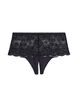 Lace hipster thong with an opening at the bottom, Black, Packshot image number 1