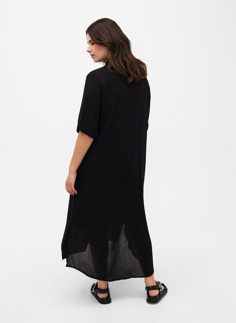 Viscose shirt dress with short sleeves, Black, Model image number 1