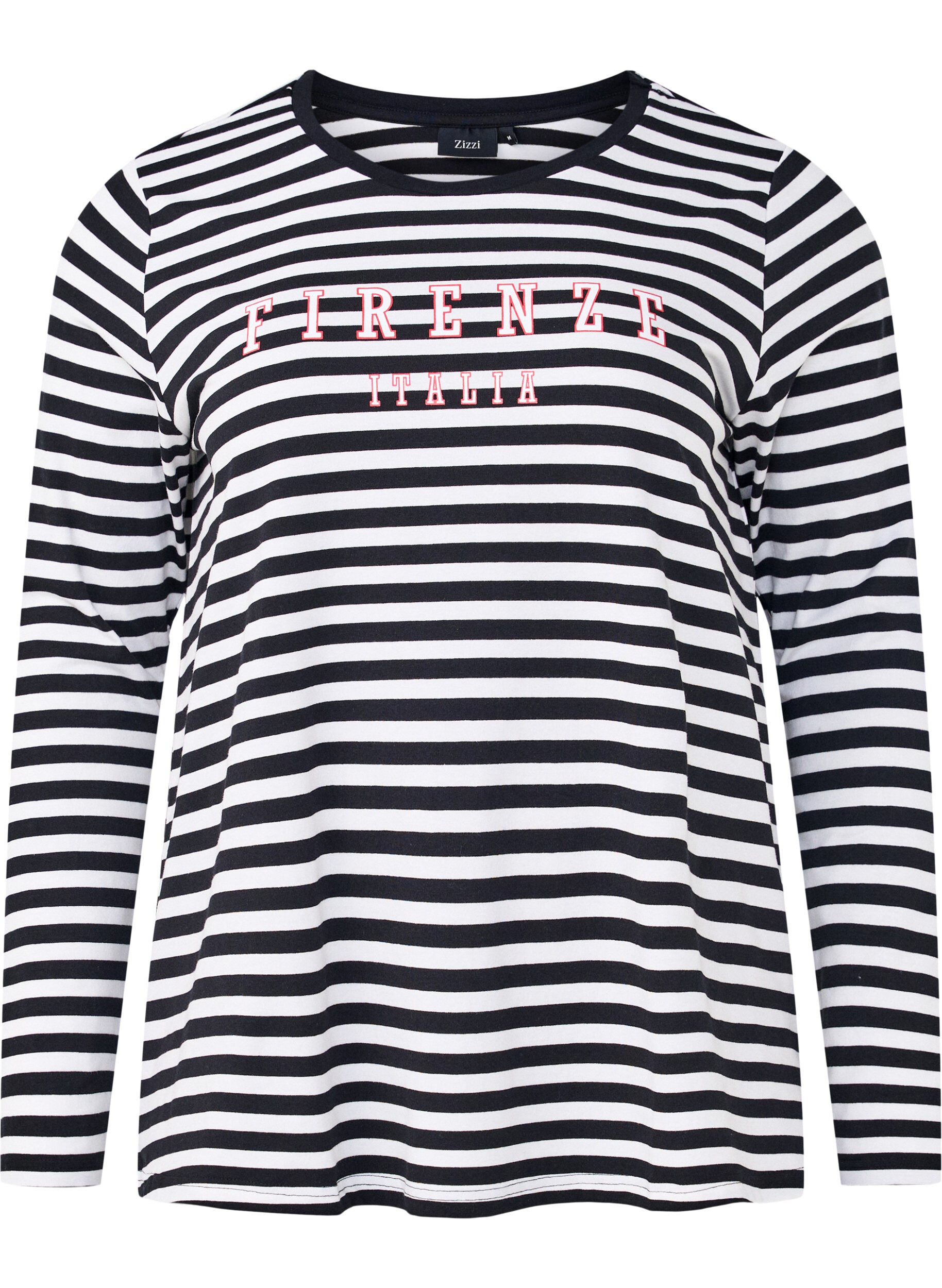 Zizzifashion Striped blouse with motif, White w.Black Stripe, Packshot image number 0