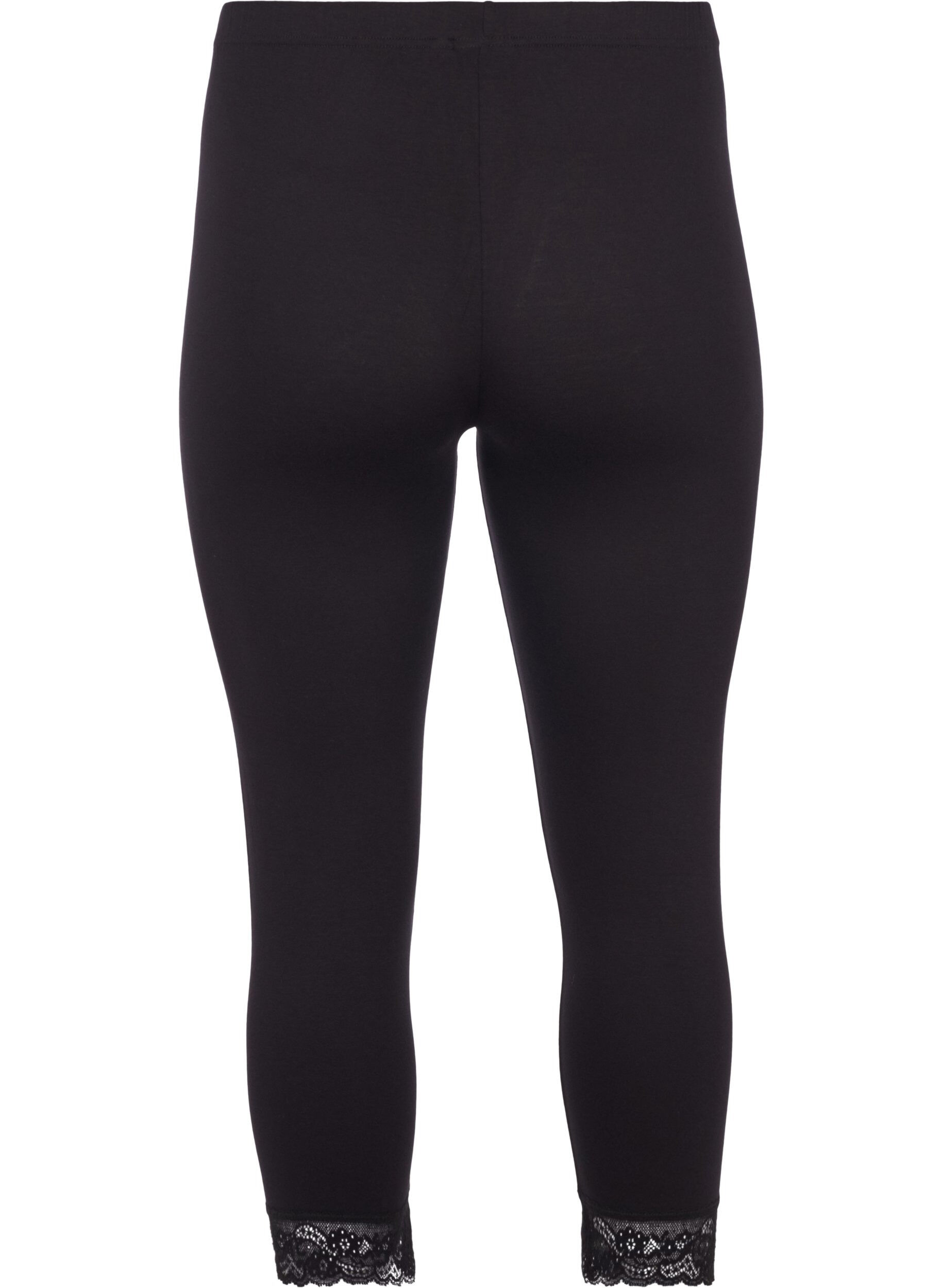 Zizzifashion 3/4 leggings with a lace trim, Black, Packshot image number 1