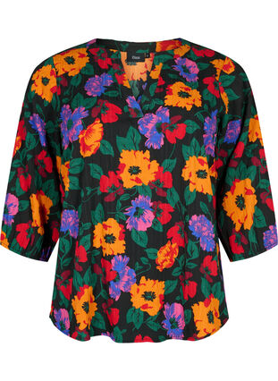 Floral blouse with 3/4 sleeves, Multi Flower AOP, Packshot image number 0