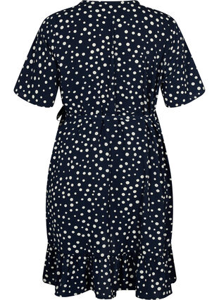 Dotted wrap dress with short sleeves, Night Sky Dot, Packshot image number 1