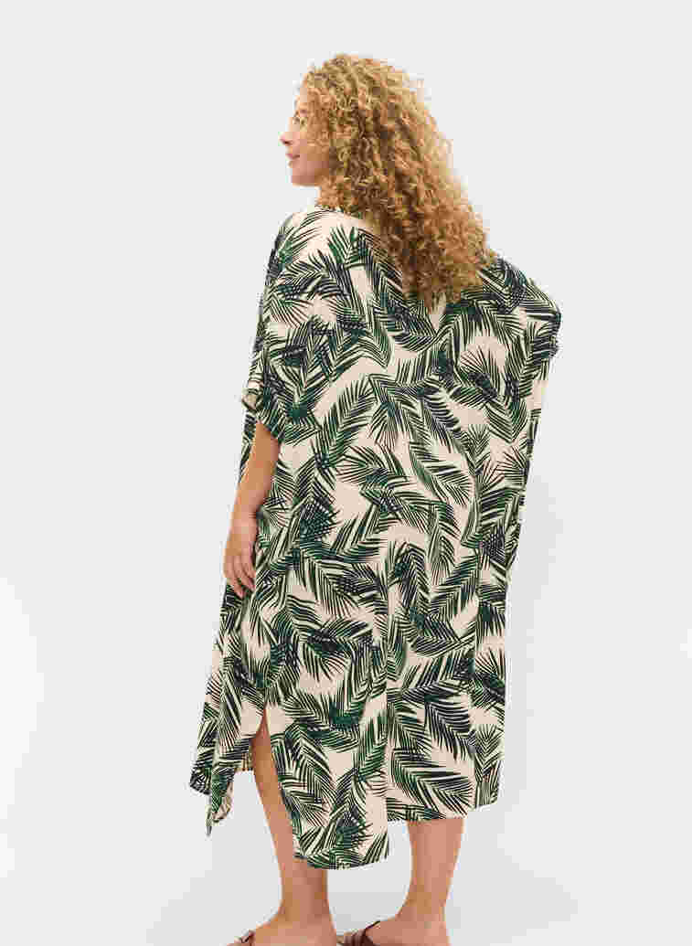 Printed caftan viscose dress, Green Leaf, Model image number 1
