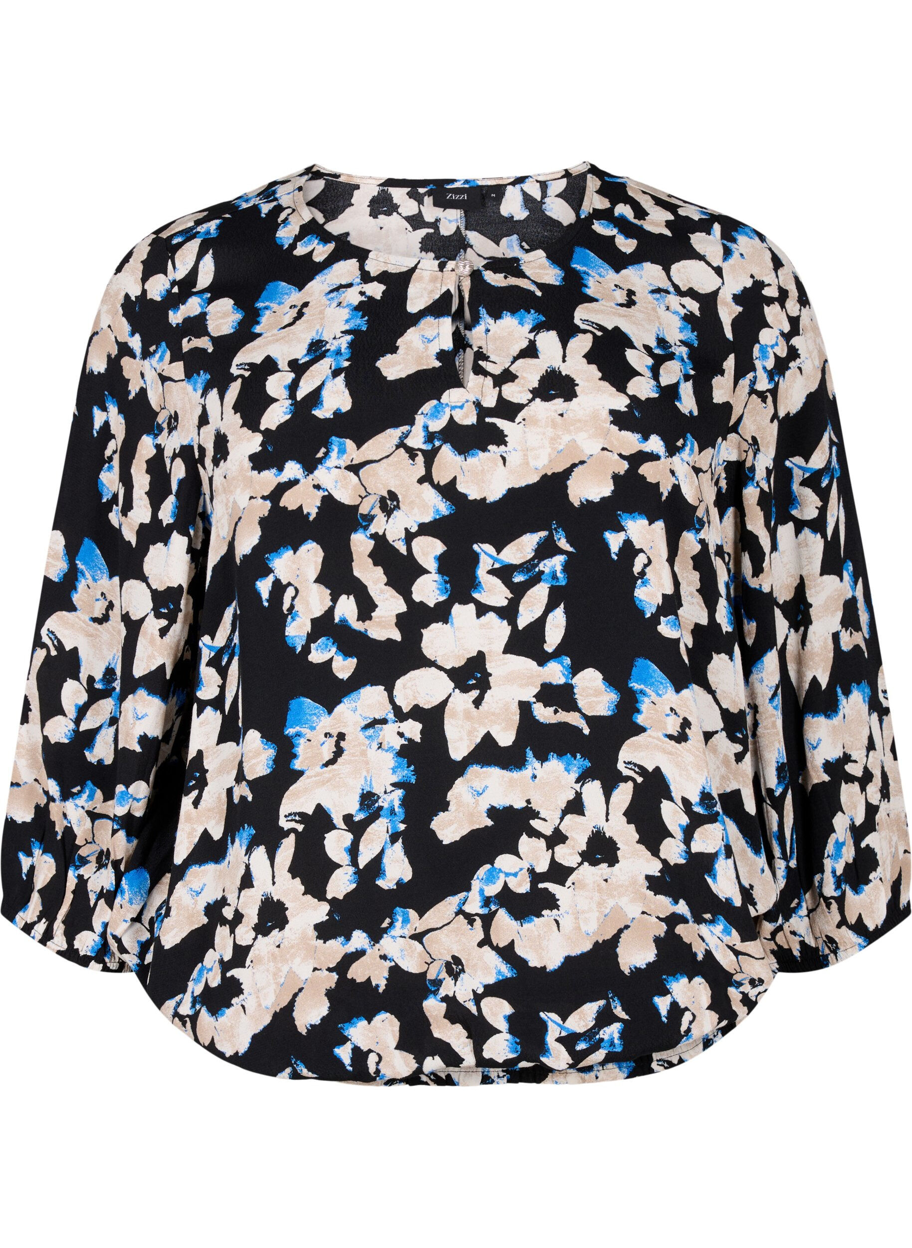 Zizzifashion Viscose blouse with print and smock, Black, Packshot image number 0