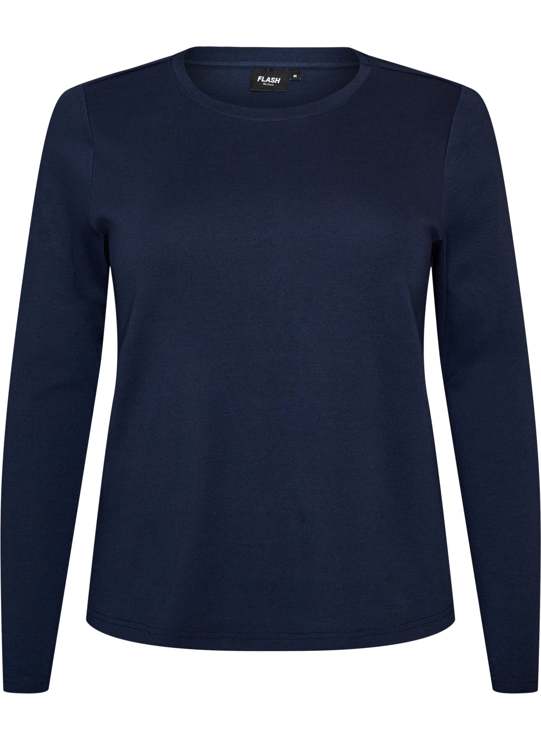 ZizzifashionLong-sleeved basic T-shirt with a round neck, Blue, Packshot image number 0