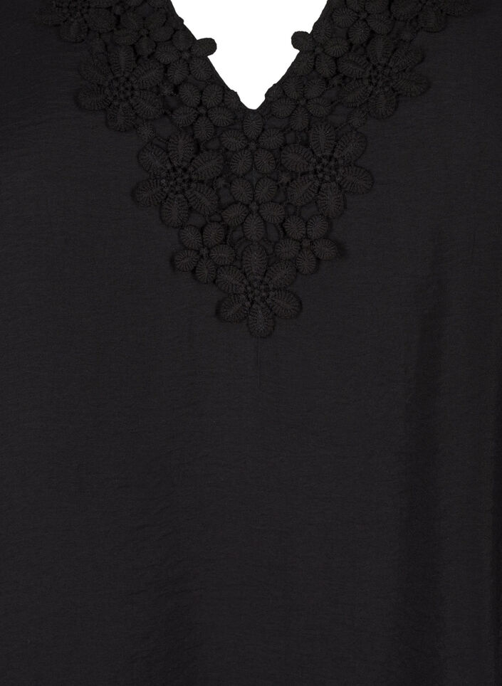 Viscose blouse with v-neck and embroidery detail, Black, Packshot image number 2