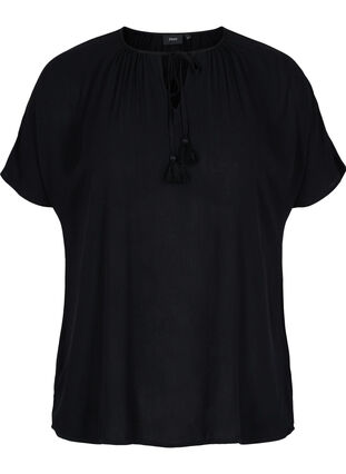 Short sleeves blouse in viscose, Black, Packshot image number 0