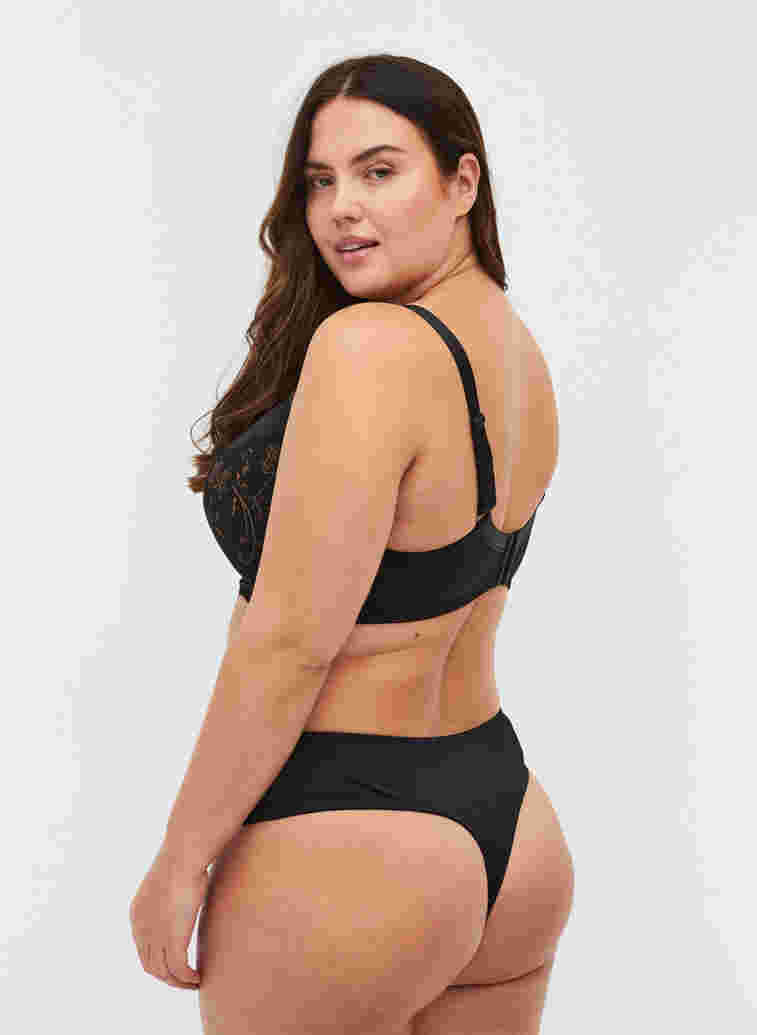 G-string with mesh and lace, Black, Model image number 1