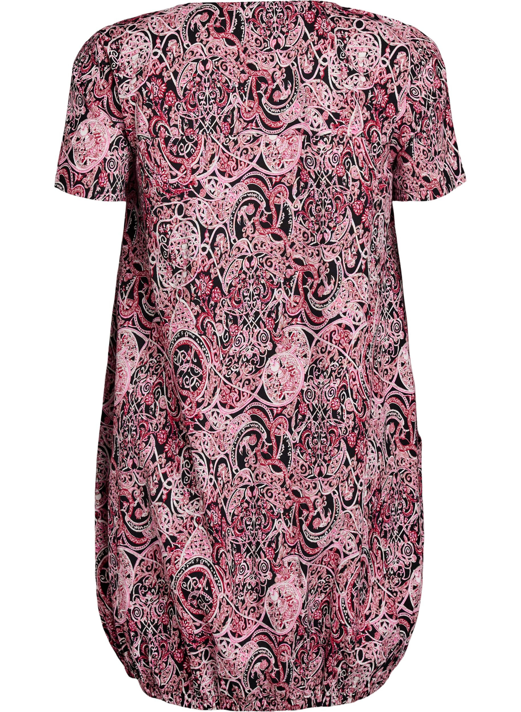 ZizzifashionShort-sleeved cotton dress with print, Black, Packshot image number 1