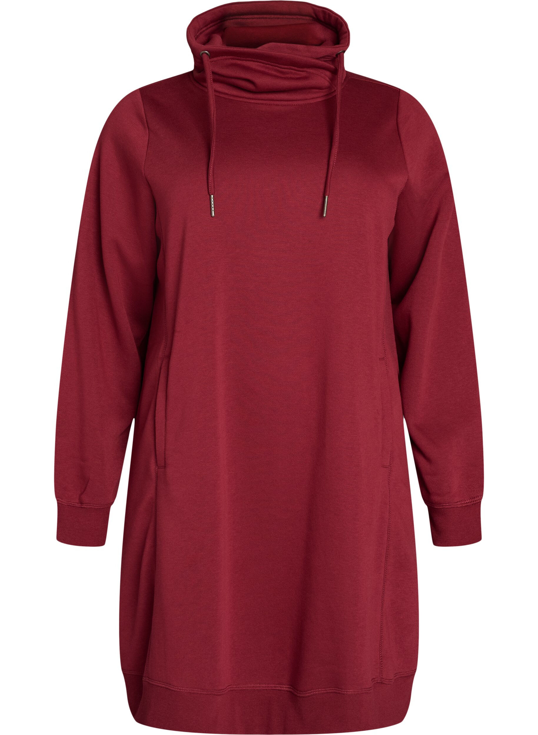 ZizzifashionShort sweatshirt dress with high collar and pockets, Red, Packshot image number 0
