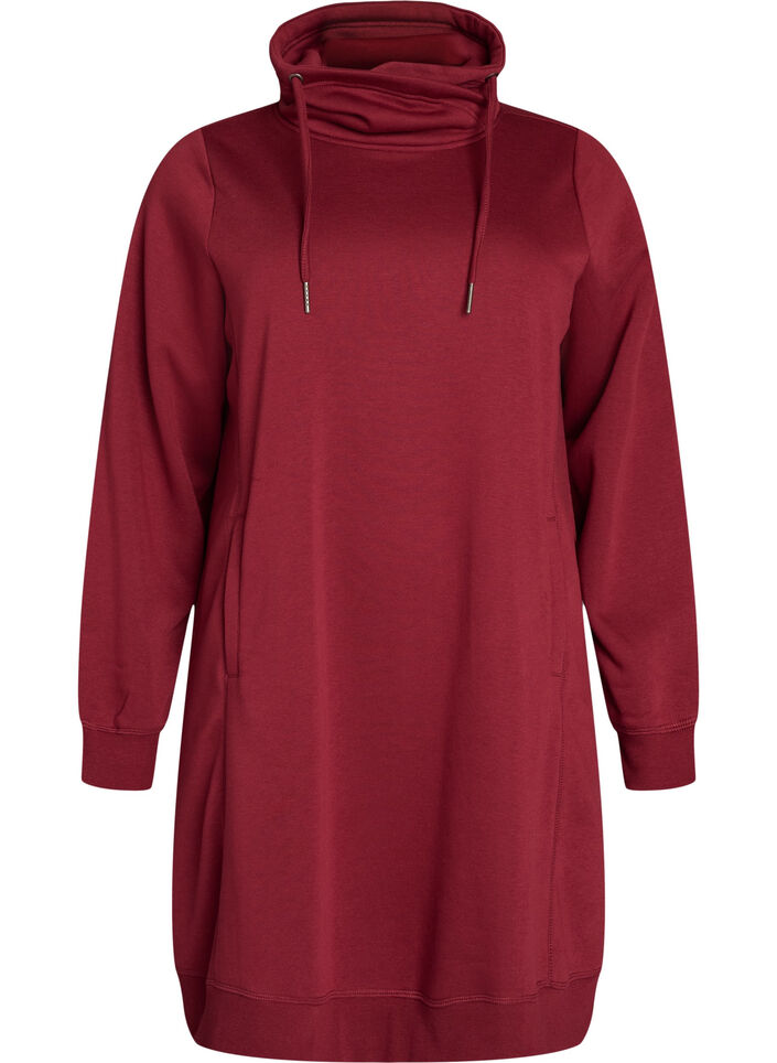 Short sweatshirt dress with high collar and pockets, Red, Packshot image number 0