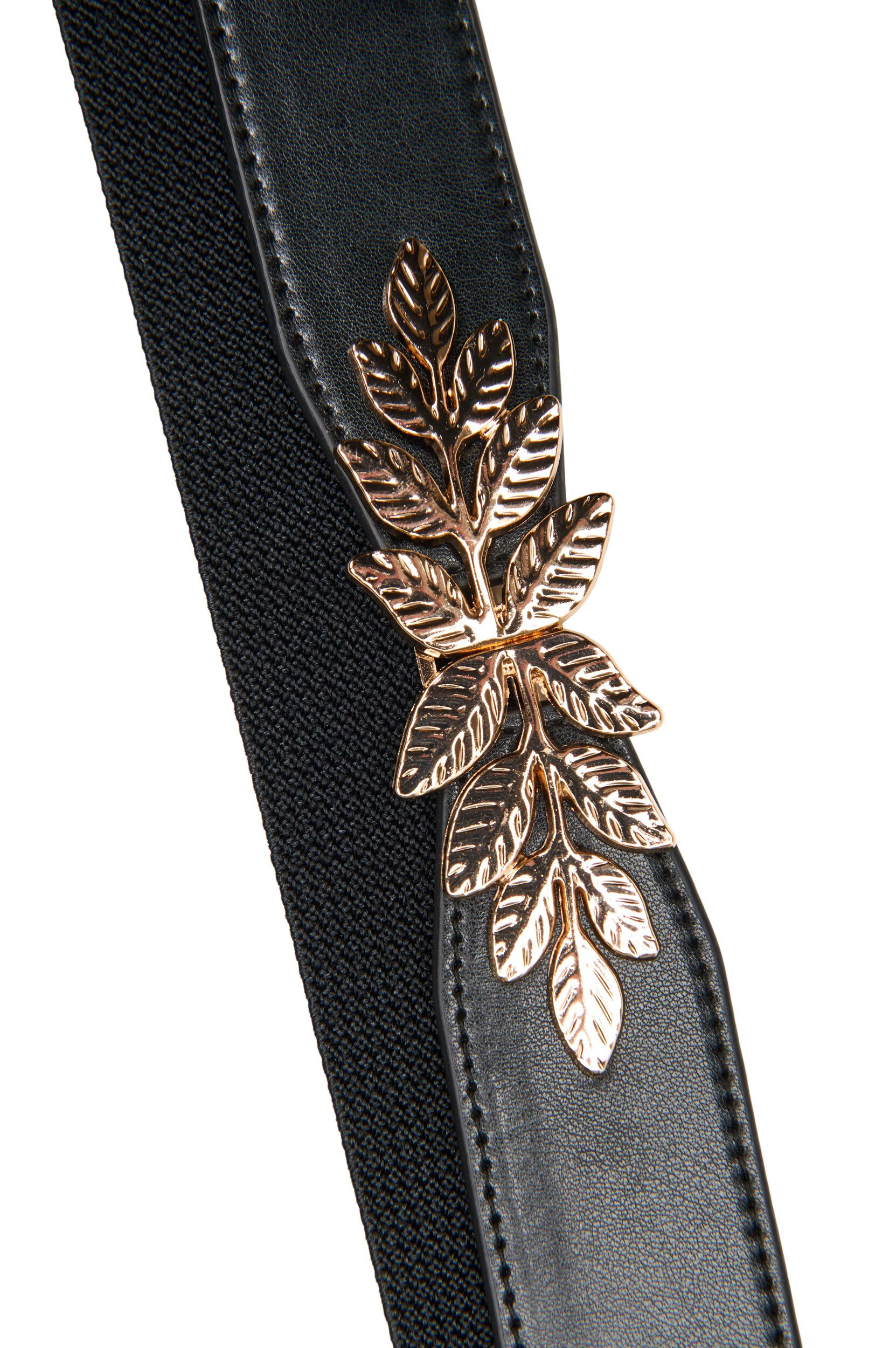 ZizzifashionSlim waist belt with a leaf-shaped buckle, Black, Packshot image number 1