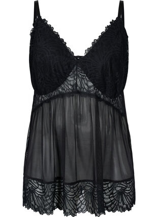 Chemise in mesh and lace, Black, Packshot image number 0