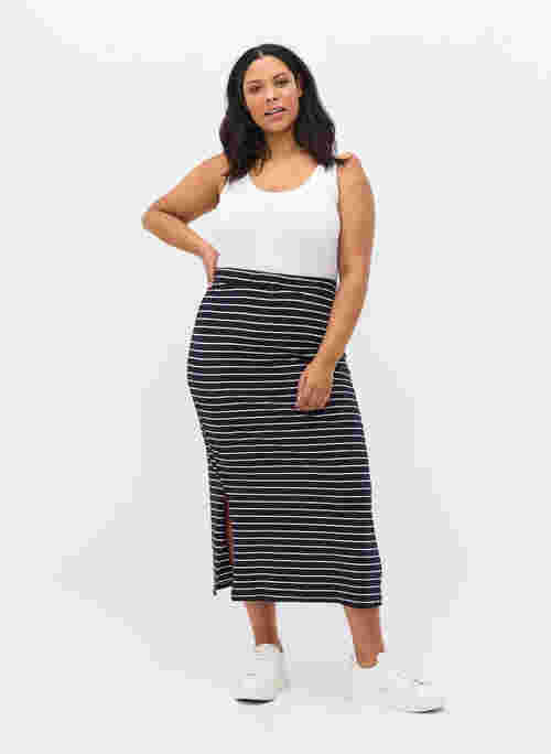 Long striped cotton skirt with slit