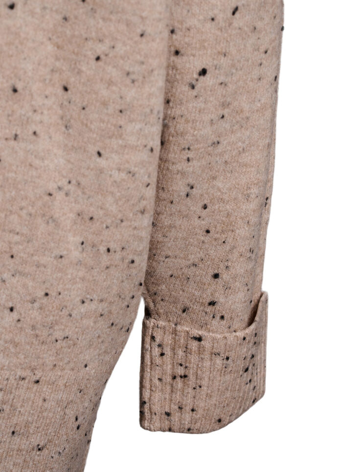 Knit sweater with high neck and dotted pattern, Beige, Packshot image number 3