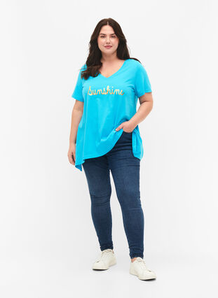 Cotton t-shirt with short sleeves, Blue Atoll Sunshine, Model image number 2