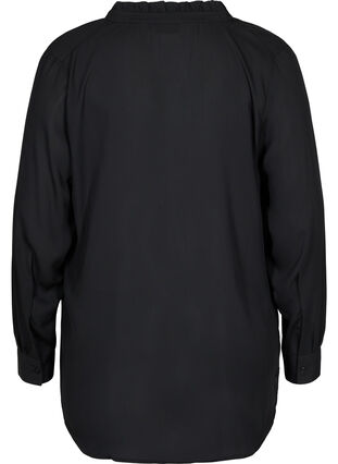 Long sleeve shirt with ruffle collar, Black, Packshot image number 1