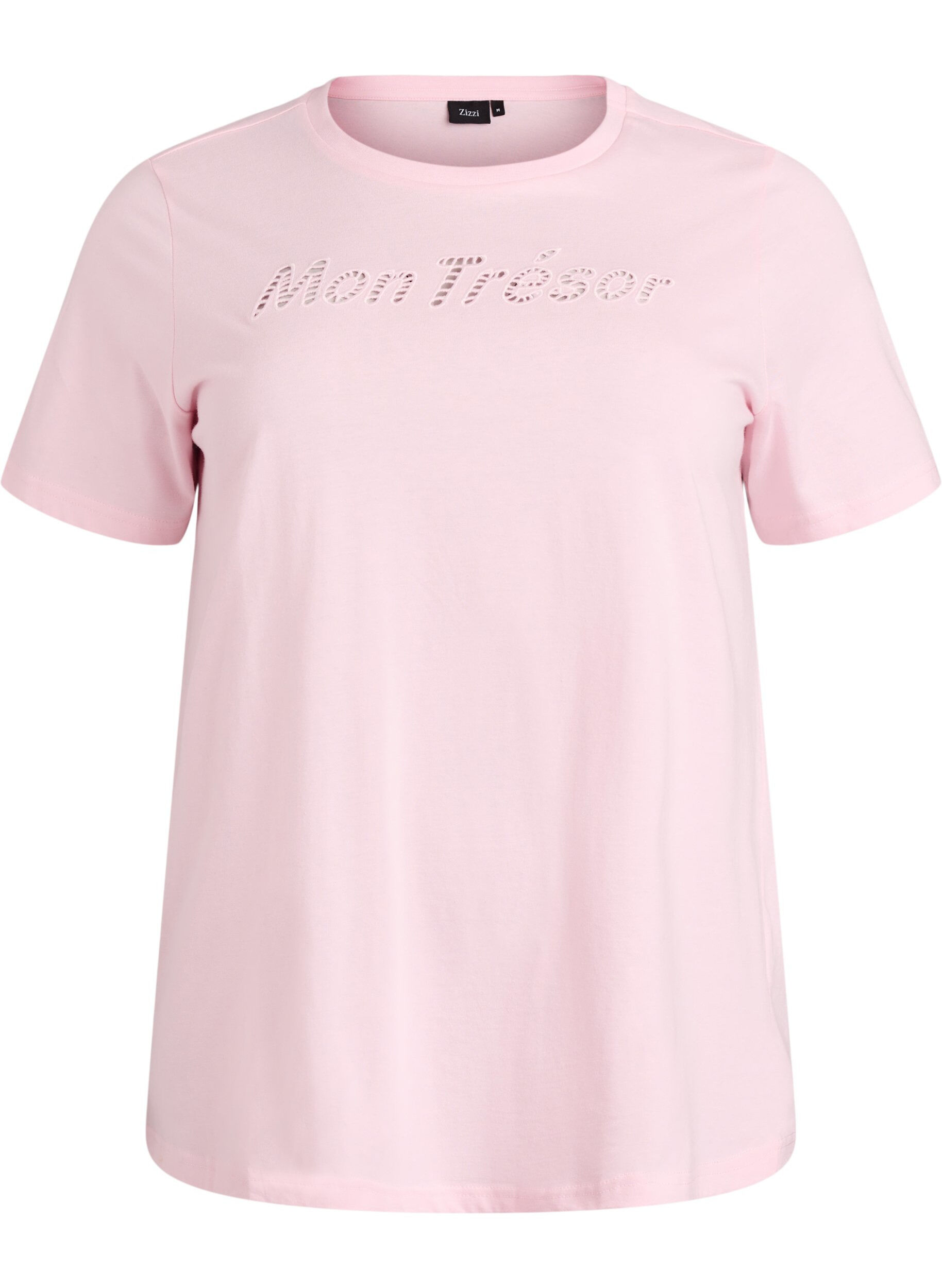Zizzifashion Cotton t-shirt with a decorative front detail, Pink, Packshot image number 0