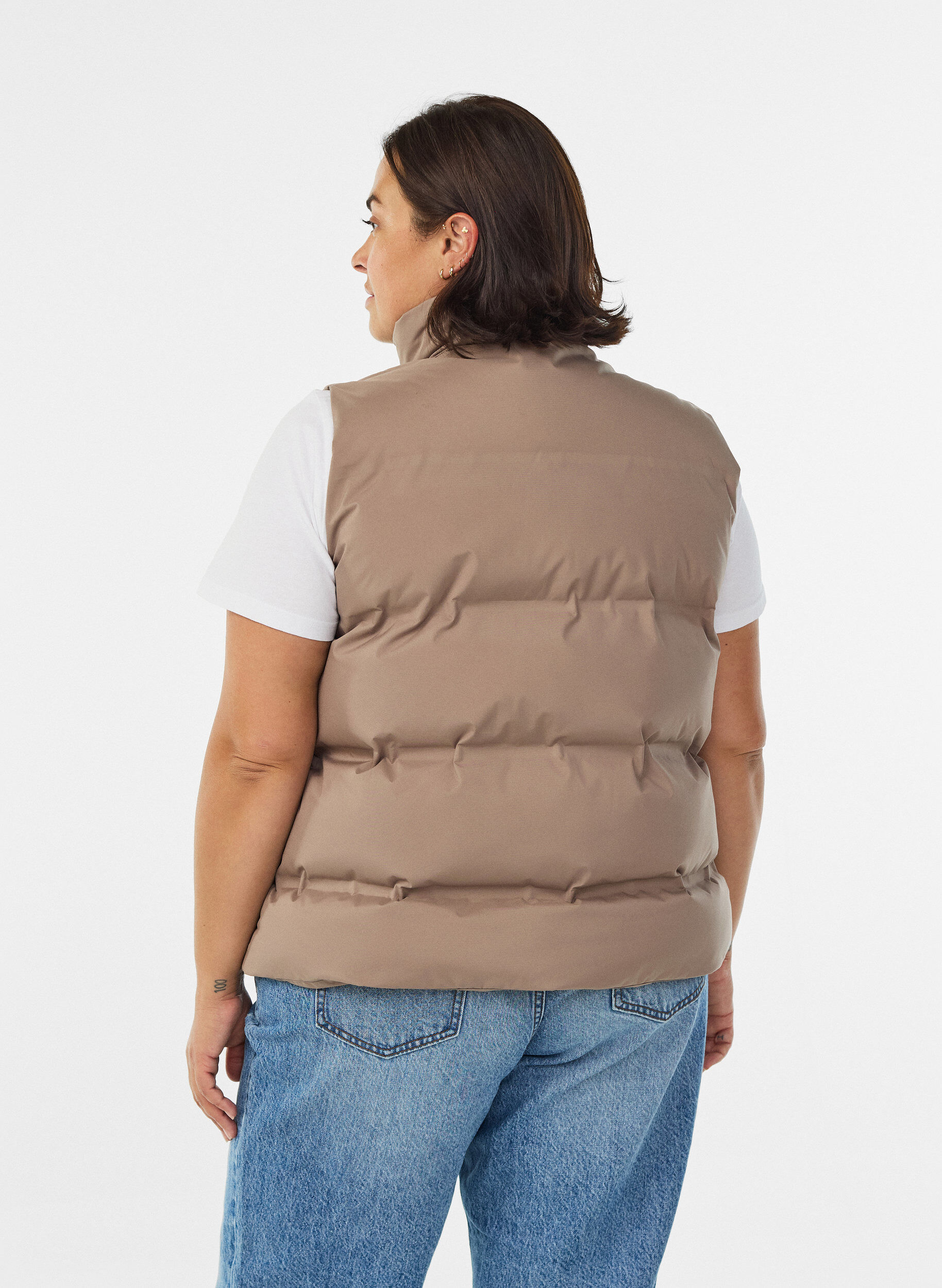 ZizzifashionShort puff vest with high collar, Brown, Model image number 2