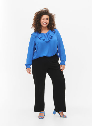Long sleeve ruffle blouse, Strong Blue, Model image number 2