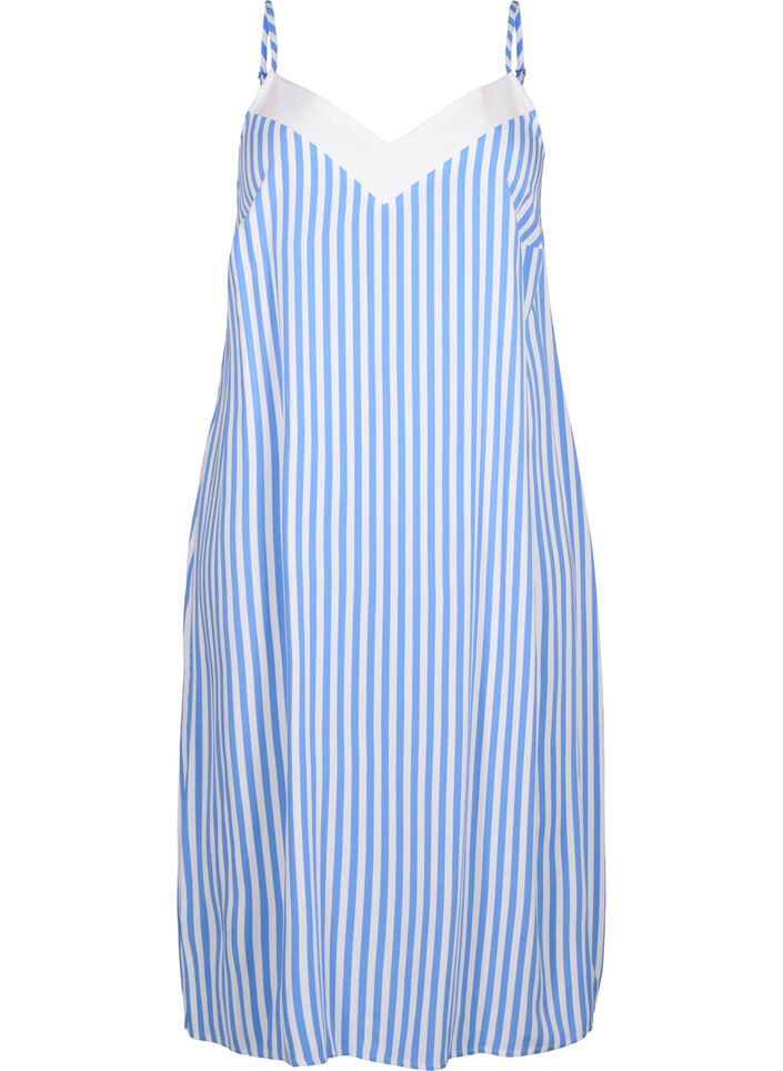 FLASH - Striped strap dress in viscose, L. Blue White Stripe, Packshot image number 0