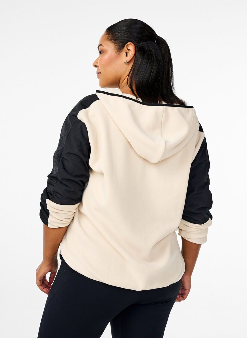 Hooded fleece jacket with pockets, Beige, Model image number 2