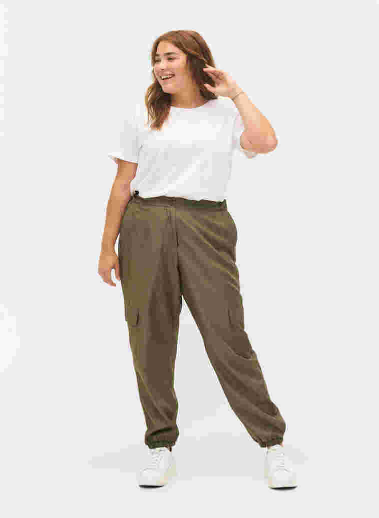 Cargo trousers with pockets, Dusty Olive, Model image number 0
