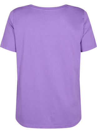 Cotton t-shirt with text print and v-neck, Deep Lavender ORI, Packshot image number 1
