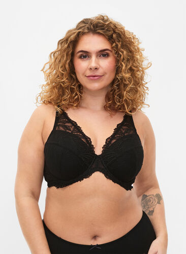 Padded lace bra with underwire, Black, Model image number 0