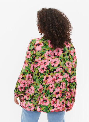 Floral shirt in viscose, Pink G. Flower AOP, Model image number 1