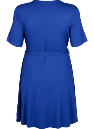 Wrap dress in viscose with short sleeves - Blue - Sz. 40-64 - Zizzifashion Wrap dress in viscose with short sleeves - Blue - Sz. 40-64 - Zizzifashion